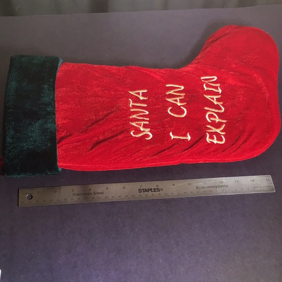 Fun Christmas stocking "Santa I Can Explain" embroidered Velvety red with green - Picture 5 of 7